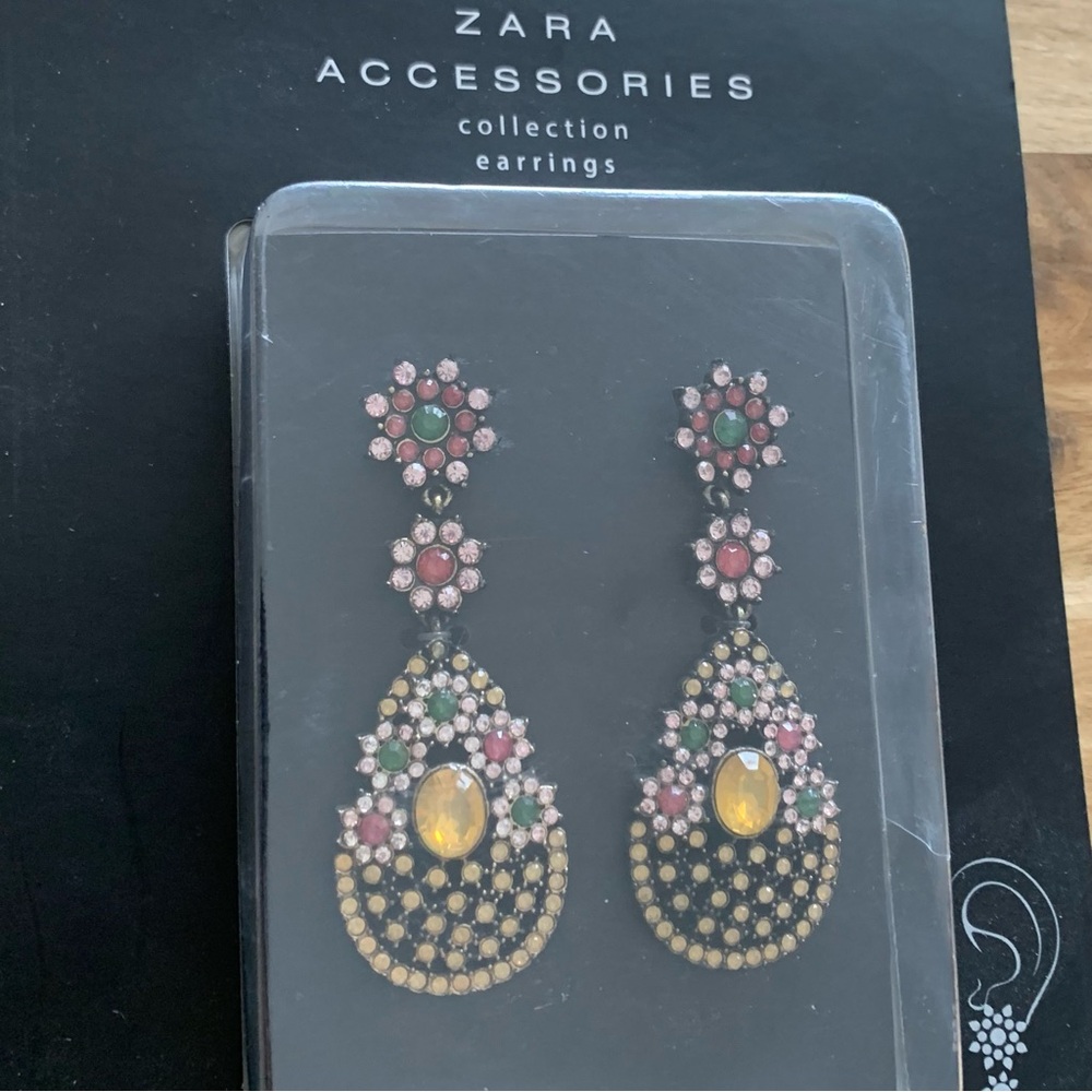 Zara multicolored rhinestone paved drop earrings jewelry NWT - Picture 6 of 7